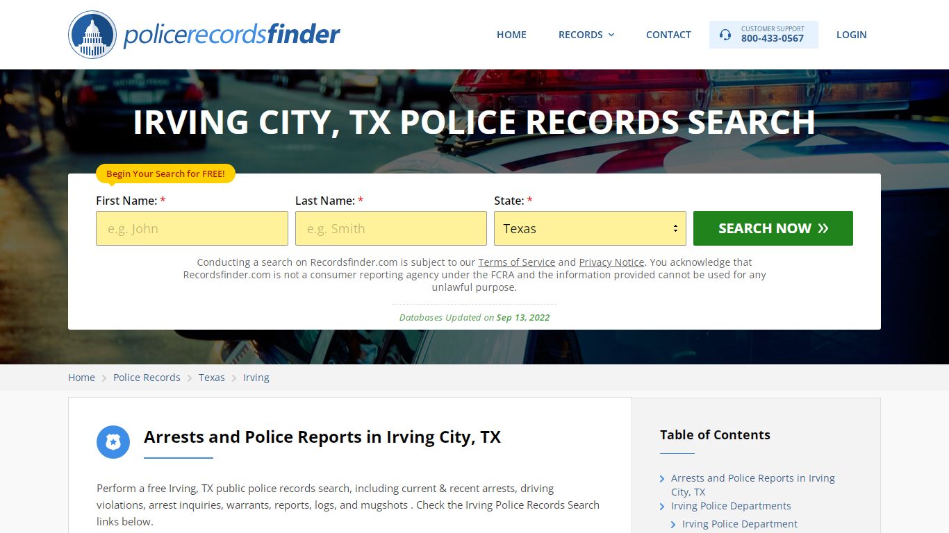 IRVING CITY, TX POLICE RECORDS SEARCH - RecordsFinder